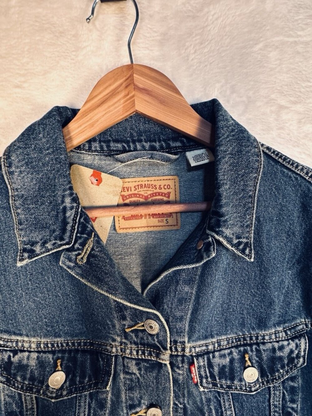 Levi's 90's Trucker Jacket Small Shrunken Rhinestone Denim Jacket D.Wash Western - Picture 7 of 13